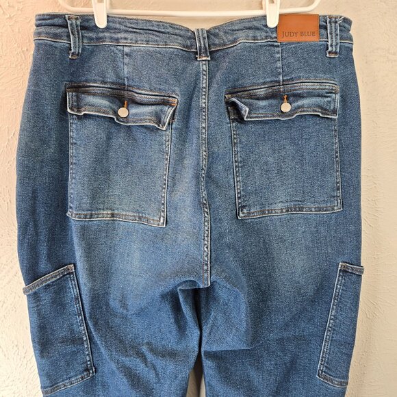 Judy Blue Wide Leg Cargo Jeans Plus Size 22W Relaxed Loose Fit Stretch Denim - Picture 6 of 12